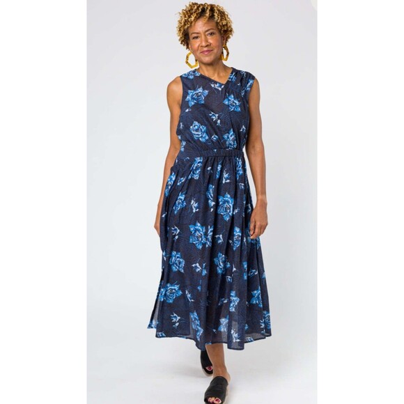 Rachel Comey Maze Sleeveless Squiggle Rose Floral Dress Size 0 in Blue/Multi - Picture 1 of 11